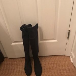 Navy Suede Knee Boots